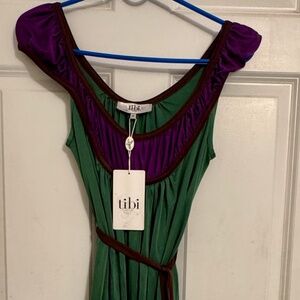 NEW Silk, belted, green/purple dress by Tibi.  Size : M